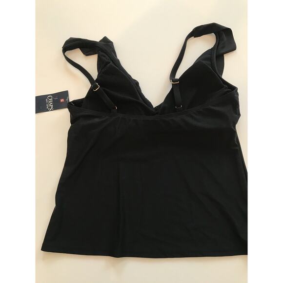 12 Chaps Women's Black Bathing Swim Suit Top New V-Neck Ruffle Adjustable Strap - Picture 5 of 7